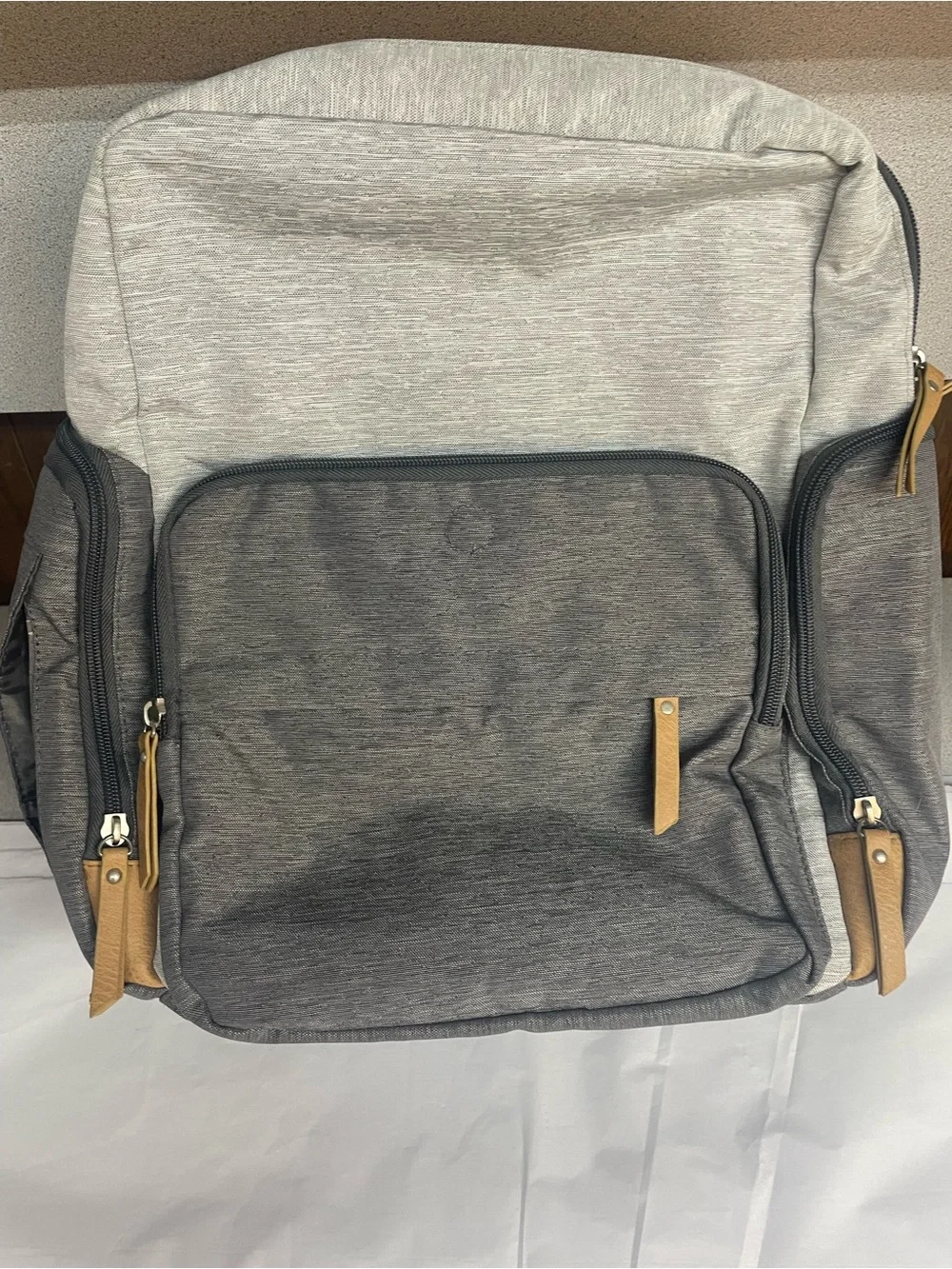 Eddie Bauer Gray and Tan Canvas diaper bag Backpack